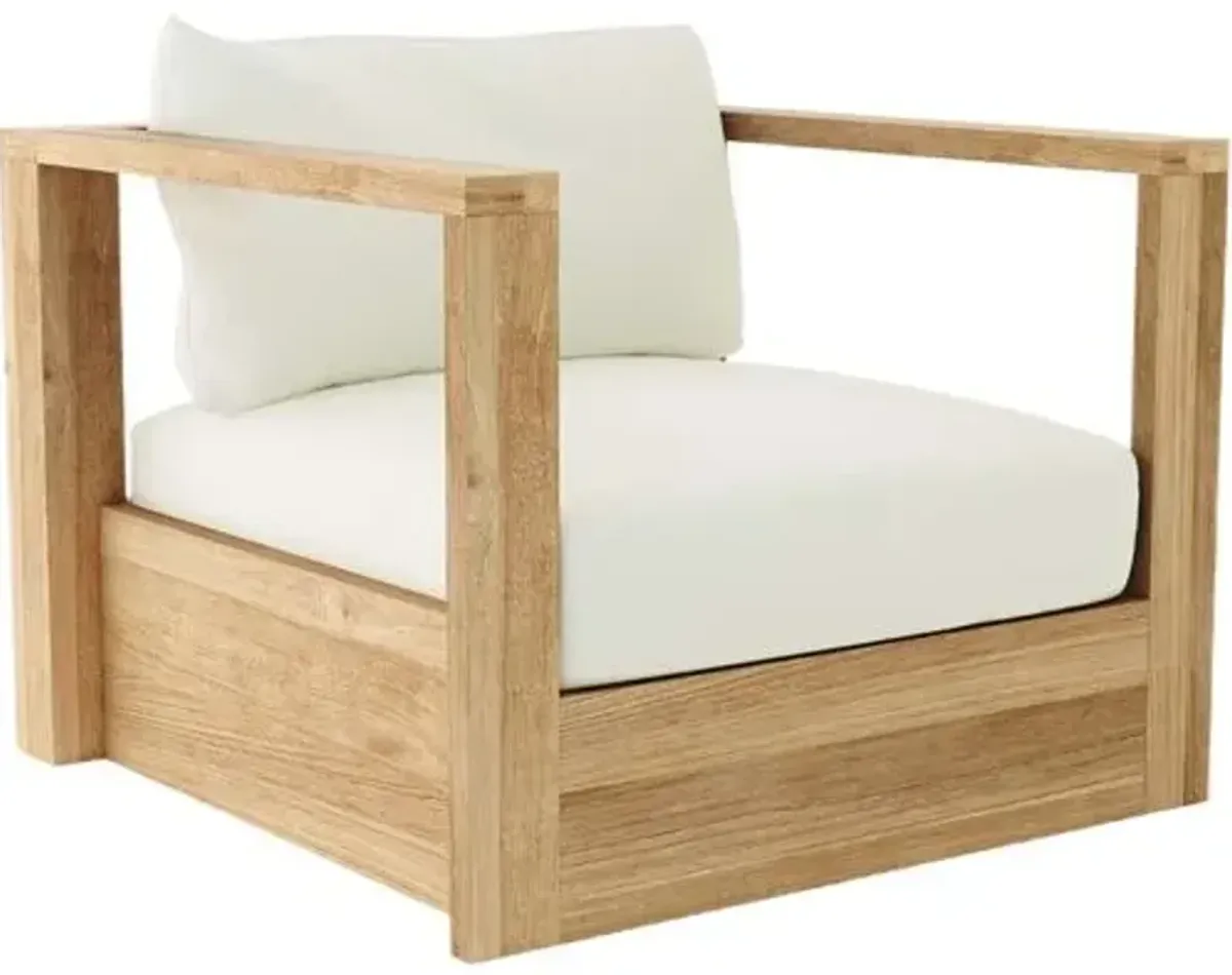 Zavira Outdoor Teak Deep Seating Armchair - Sunbrella - White