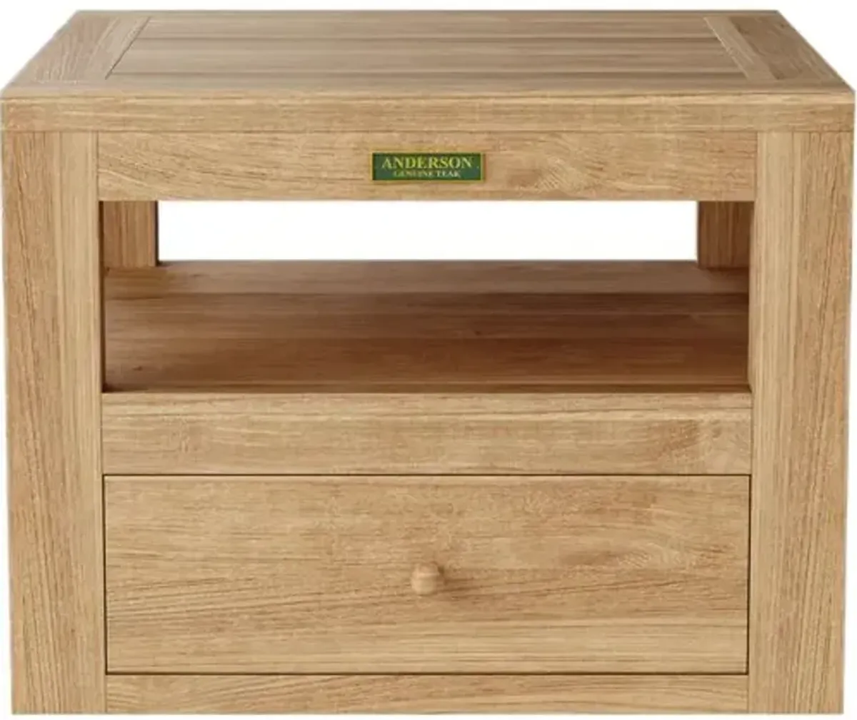 Zavira Outdoor Teak 1-Drawer Side Table - Natural - Brown