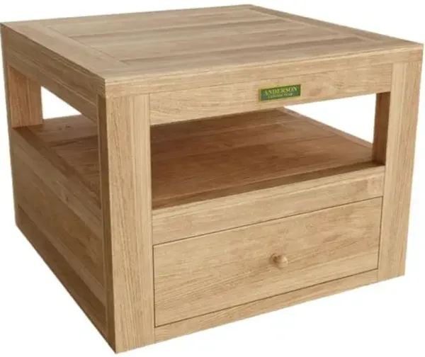 Zavira Outdoor Teak 1-Drawer Side Table - Natural - Brown