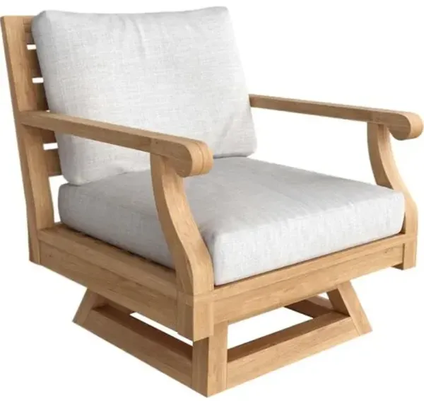 Nuvira Outdoor Teak Swivel Armchair - Linen Natural Sunbrella - Brown