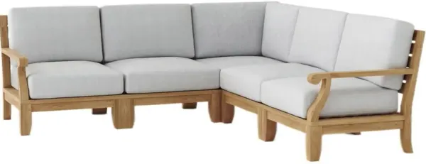 Nuvira 5-Piece Outdoor Teak Modular Lounge Set, Linen Natural Sunbrella