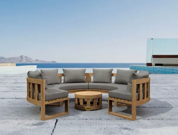 Sonoma Coast Outdoor Teak Circular Modular Deep Seating Lounge Set, Sunbrella