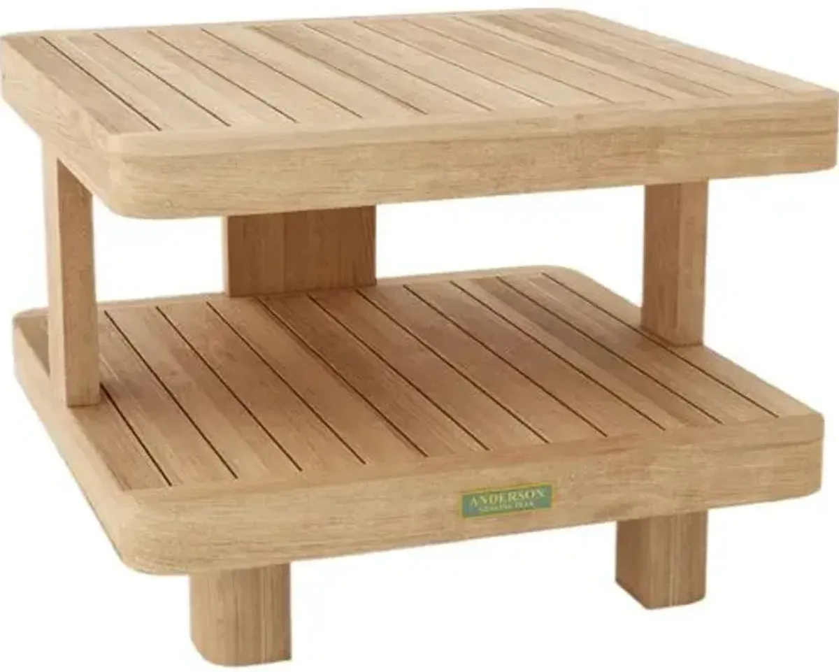 Oceaire Outdoor Teak 2-Tier Side Table - Natural - Brown