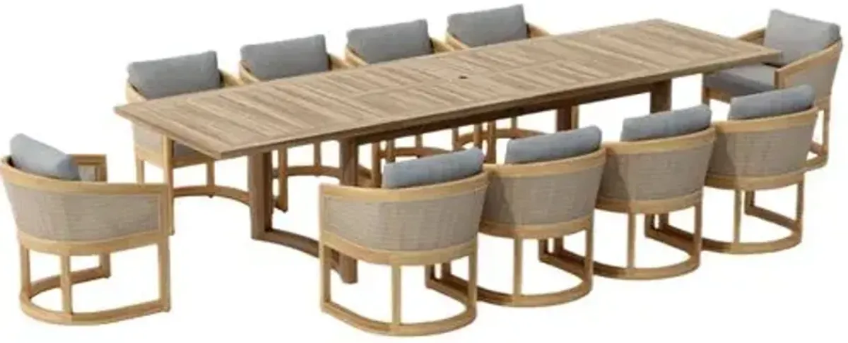 11-Piece Avanta Outdoor Teak Dining Set - Sunbrella - Brown