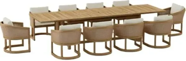 11-Piece Avanta Outdoor Teak Dining Set - Sunbrella - Brown