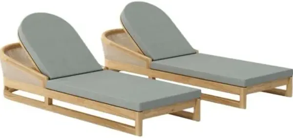 Set of 2 Avanta Outdoor Teak Sun Loungers - Sunbrella - Brown