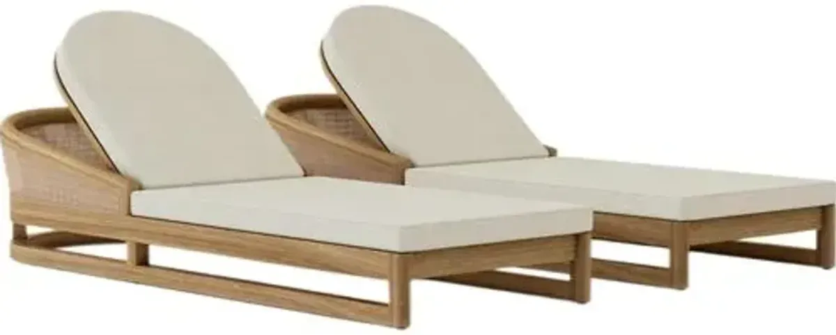 Set of 2 Avanta Outdoor Teak Sun Loungers - Sunbrella - Brown