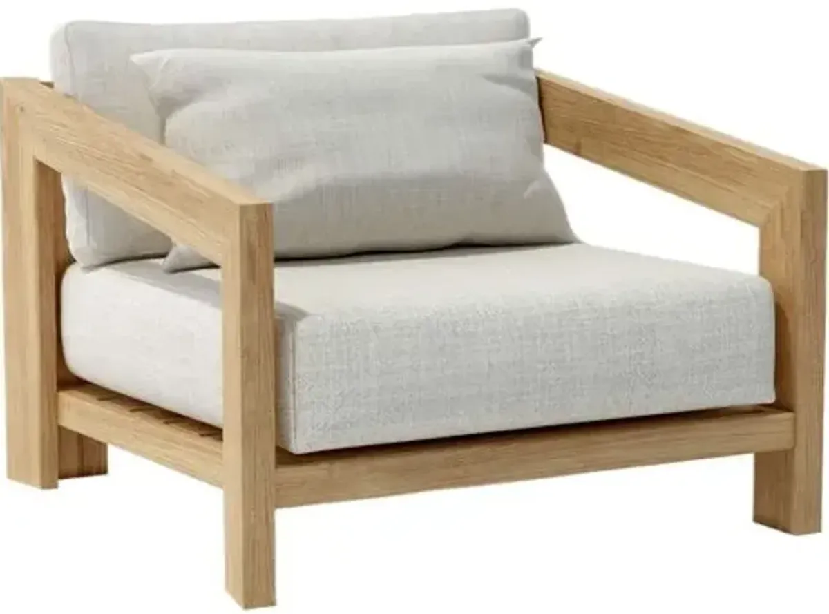 Deluna Outdoor Teak Lounge Chair - Linen Natural Sunbrella - Brown