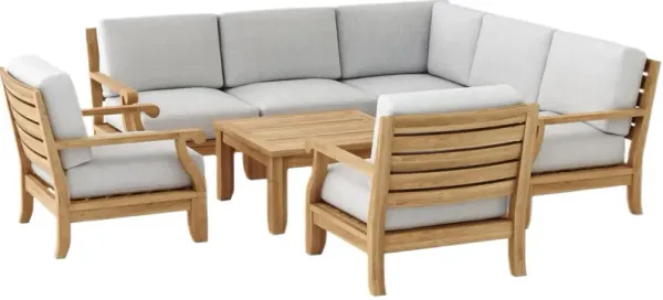 Nuvira Outdoor Teak Modular Deep Seating Lounge Set, Linen Natural Sunbrella