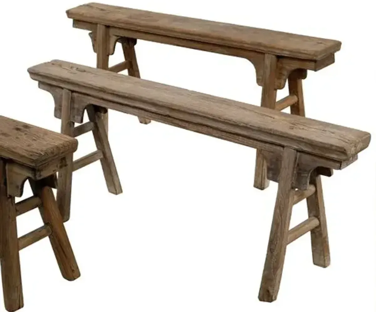 Vintage Vintage Noodle Bench with Front Panel - Weathered - Brown