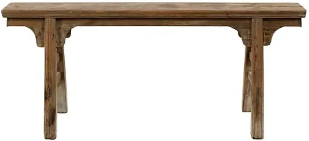 Vintage Vintage Noodle Bench with Front Panel - Weathered - Brown