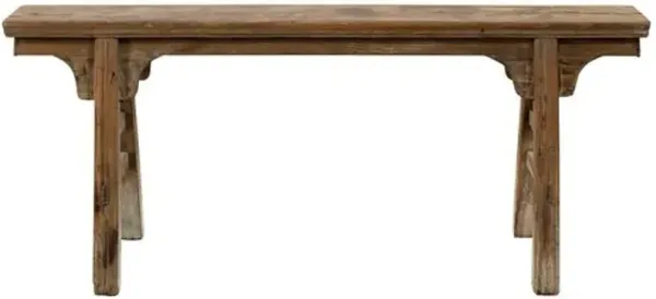 Vintage Vintage Noodle Bench with Front Panel - Weathered - Brown