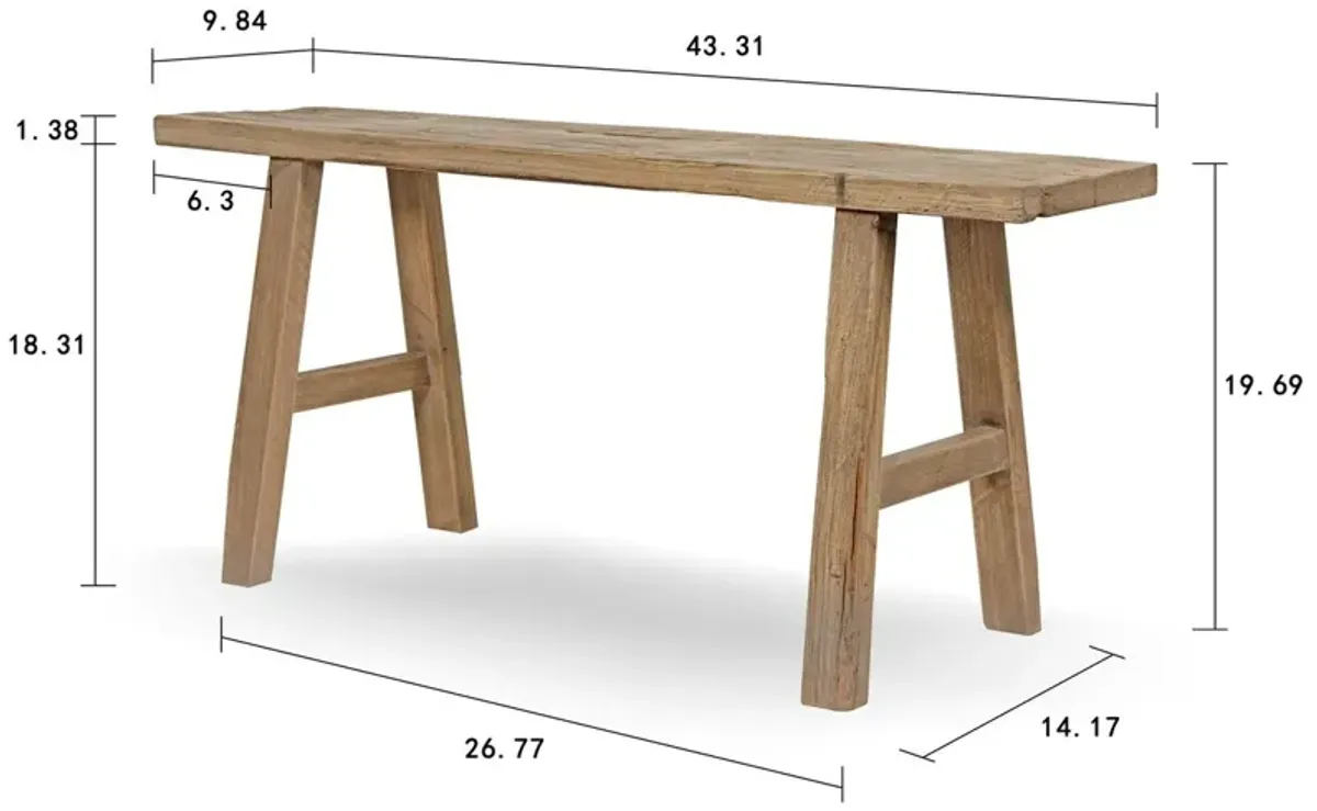 43" Long Elmwood Bench, Natural Wood