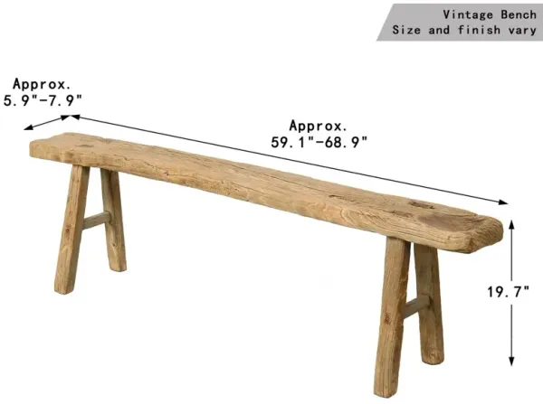 Vintage Noodle Bench (55"-65"L), Weathered Natural