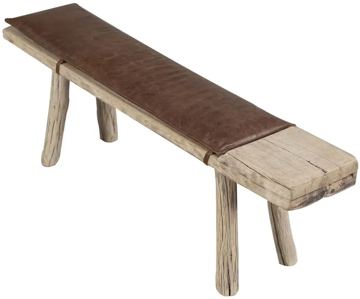 Vintage Live Edge Bench with Leather Cushion (5'-6'L), Natural