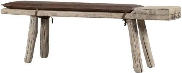 Vintage Live Edge Bench with Leather Cushion (5'-6'L), Natural