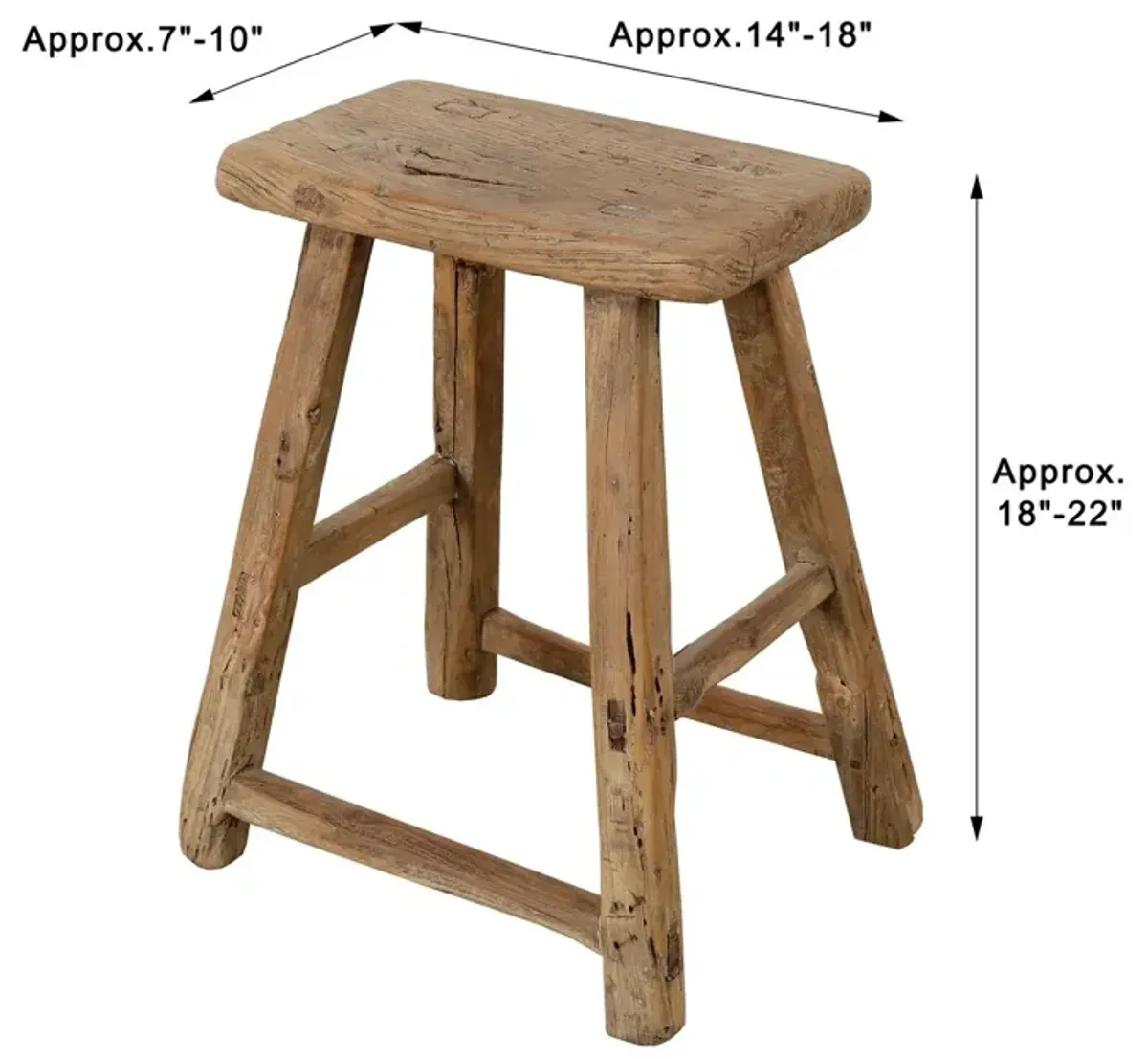 Vintage Rustic Stool (12"-20"W), Weathered