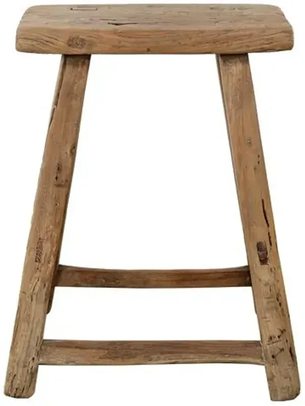 Vintage Rustic Stool (12"-20"W) - Weathered - Brown