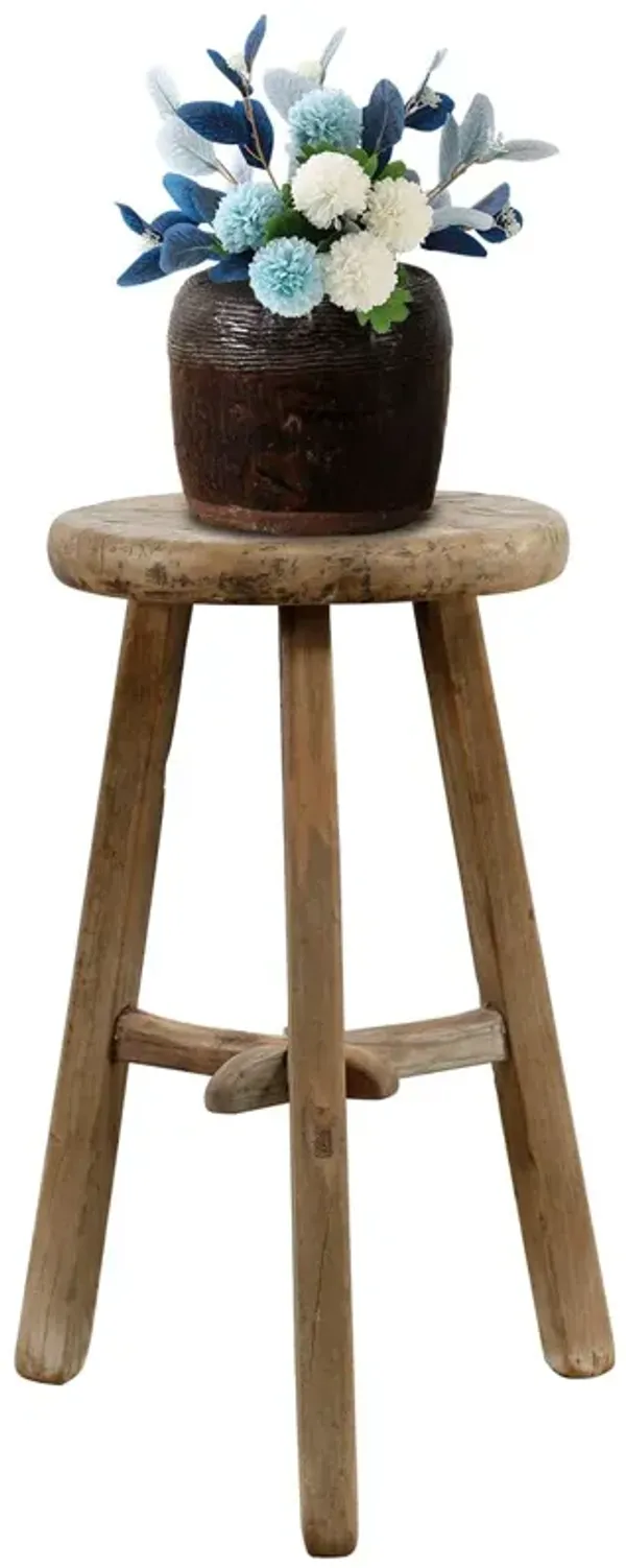 Vintage Round Stool, Weathered Natural