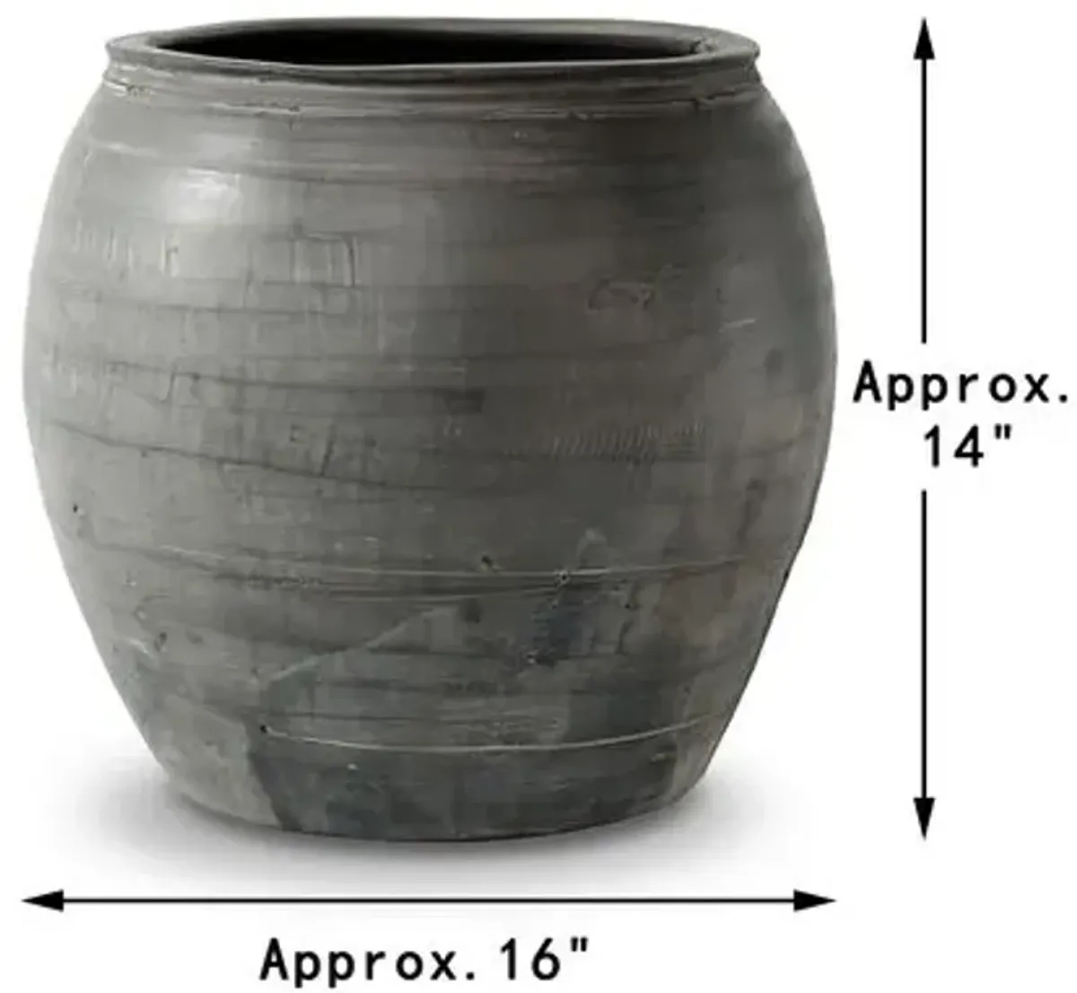 Vintage 14" Pottery Jar - Charcoal/Gray