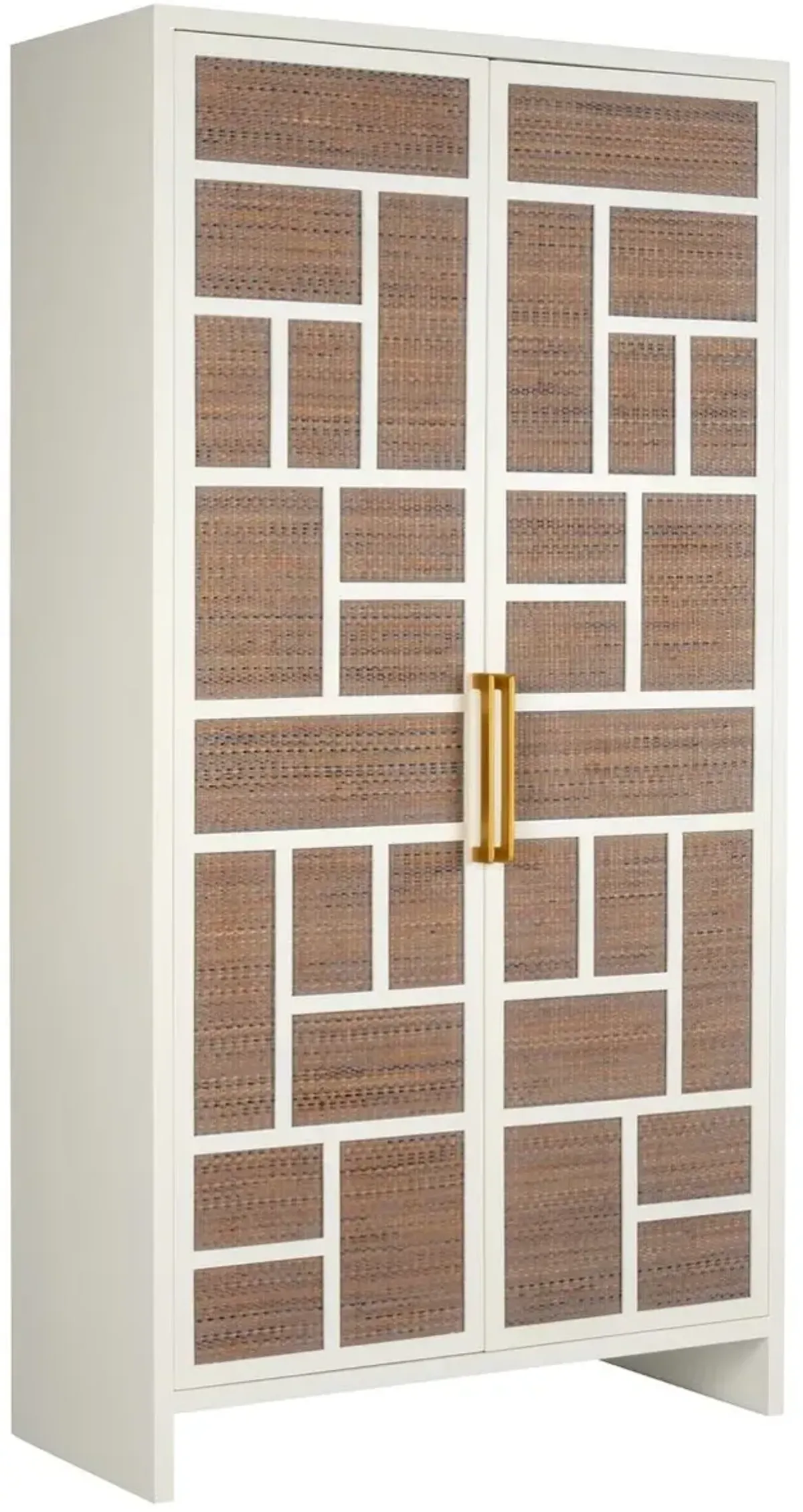 Abel Wood Cane Cabinet, White/Brown