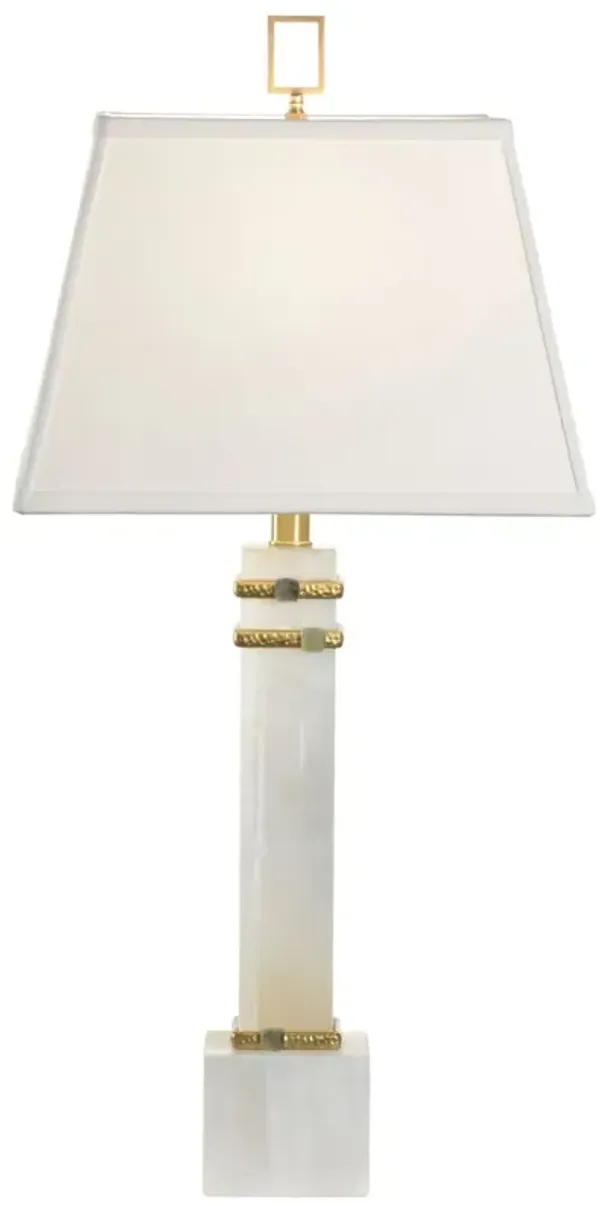 Alabaster Column Table Lamp with Rings, White/Gold