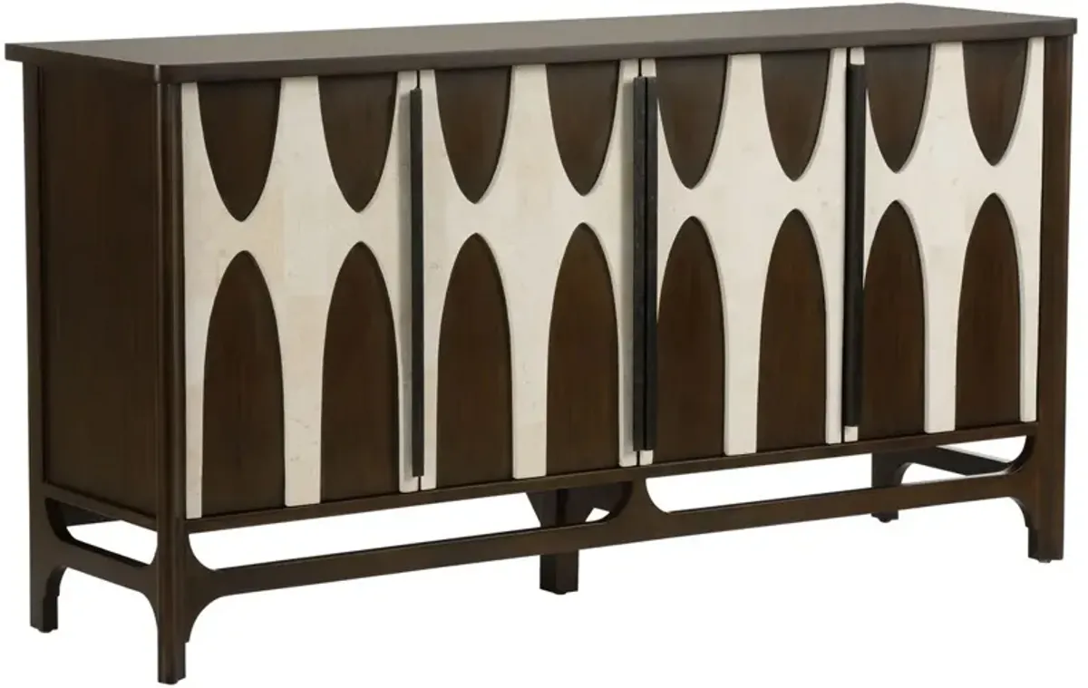 Althea Stone Inlay 4-Door Cabinet, Brown/White