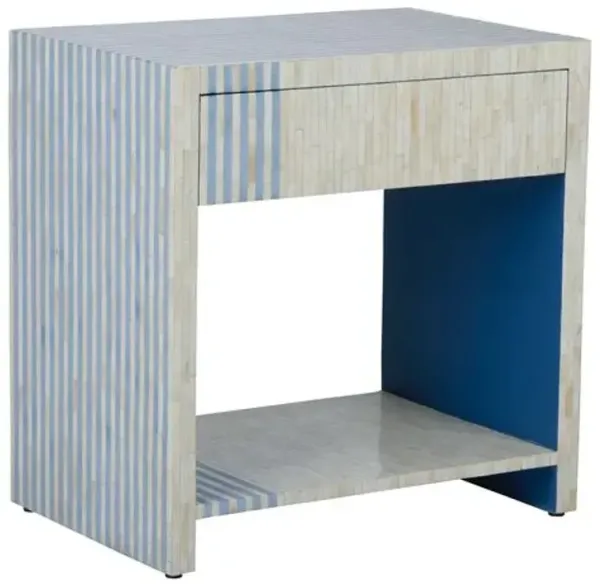 Bedside Geometric Bone Inlay Table - Blue - Chelsea House