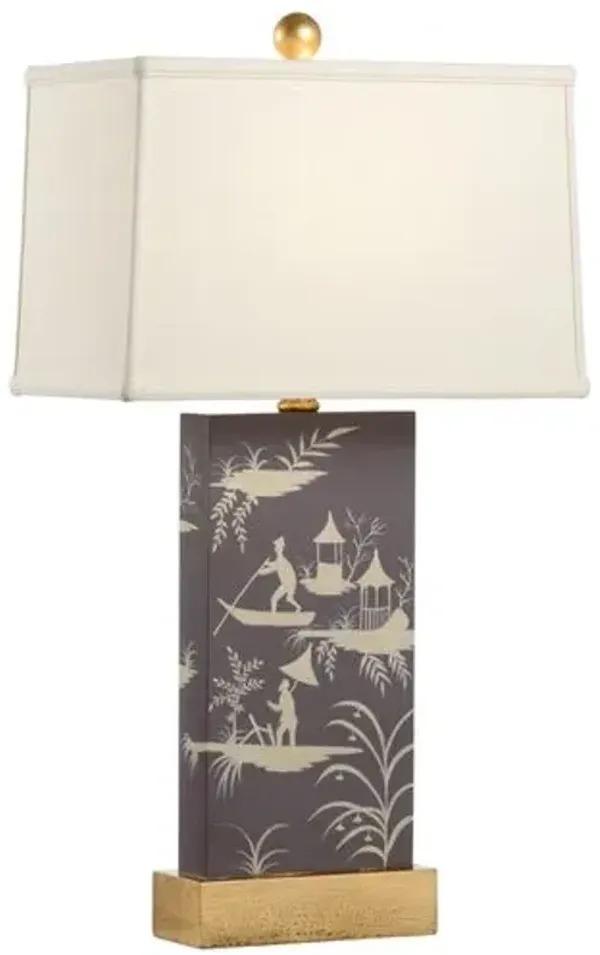 Chinoiserie Panel Table Lamp - Purple/White - Chelsea House