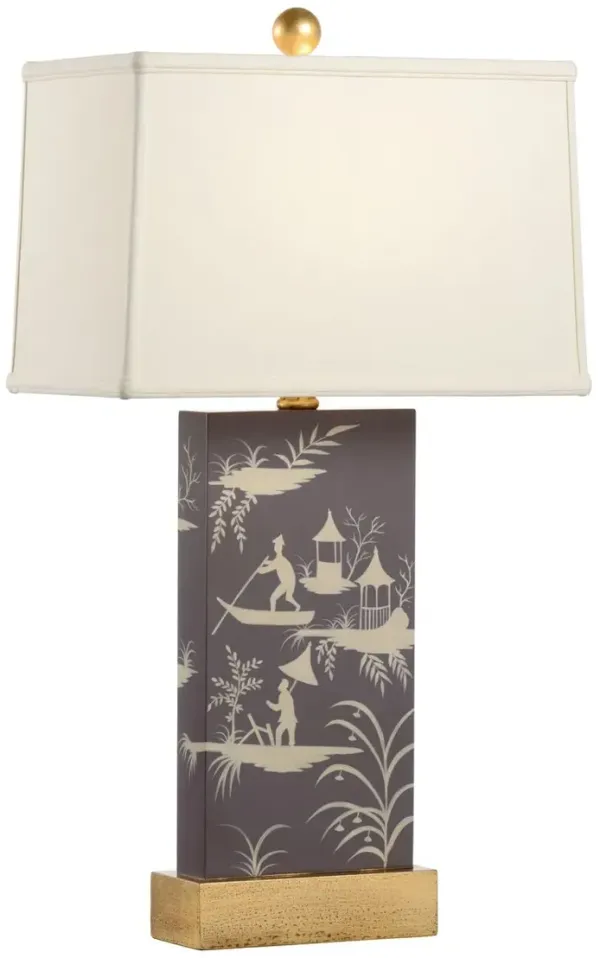 Chinoiserie Panel Table Lamp, Purple/White