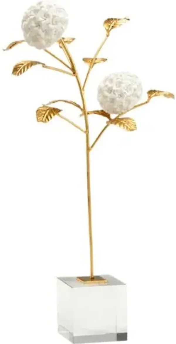 Hydrangea on Crystal Stand - White/Gold - Chelsea House