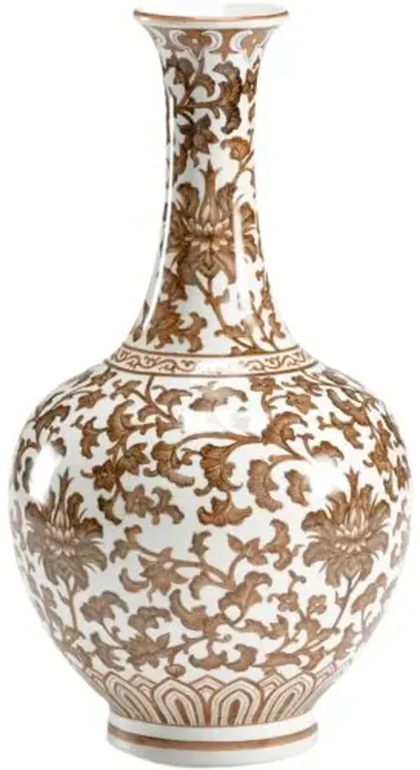 Nutmeg Long Neck Porcelain Vase - Brown/White - Chelsea House