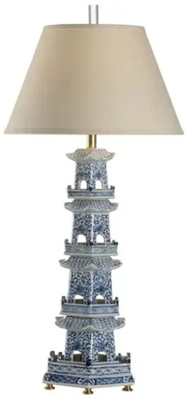 Pagoda Ceramic Table Lamp - Blue/Gold - Chelsea House