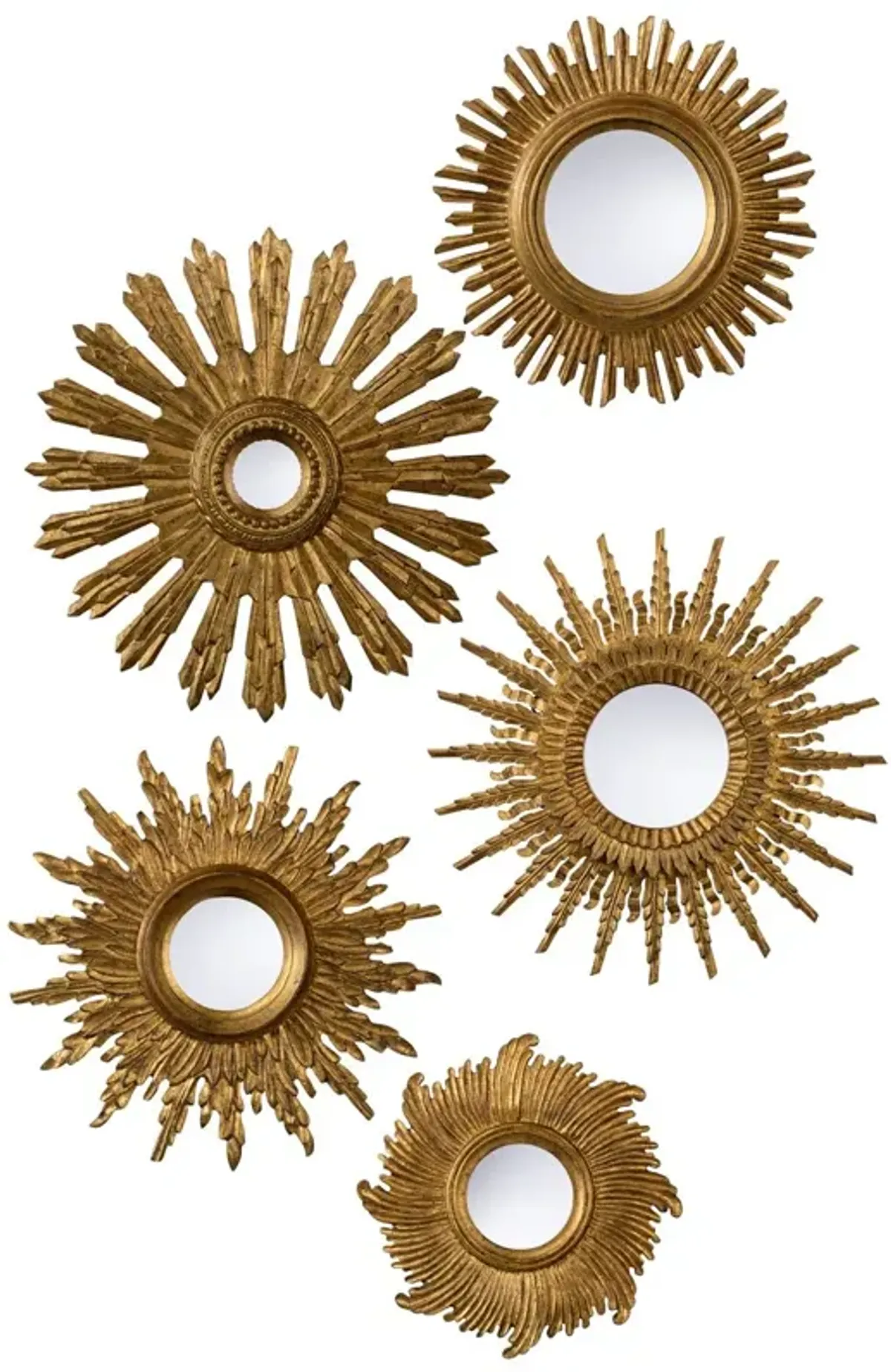 S/5 Gold Starburst Wall Mirrors