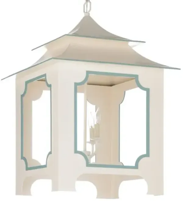 Tole Pagoda Lantern - Cream/Teal - Chelsea House - White