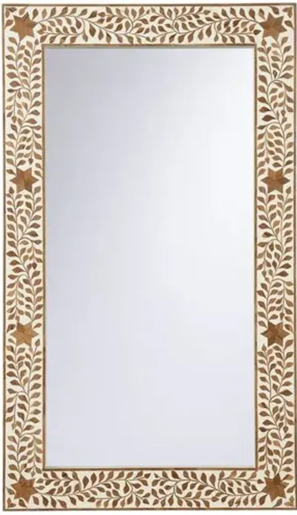 Zara Bone Inlay Floral Wall Mirror - Brown - Chelsea House