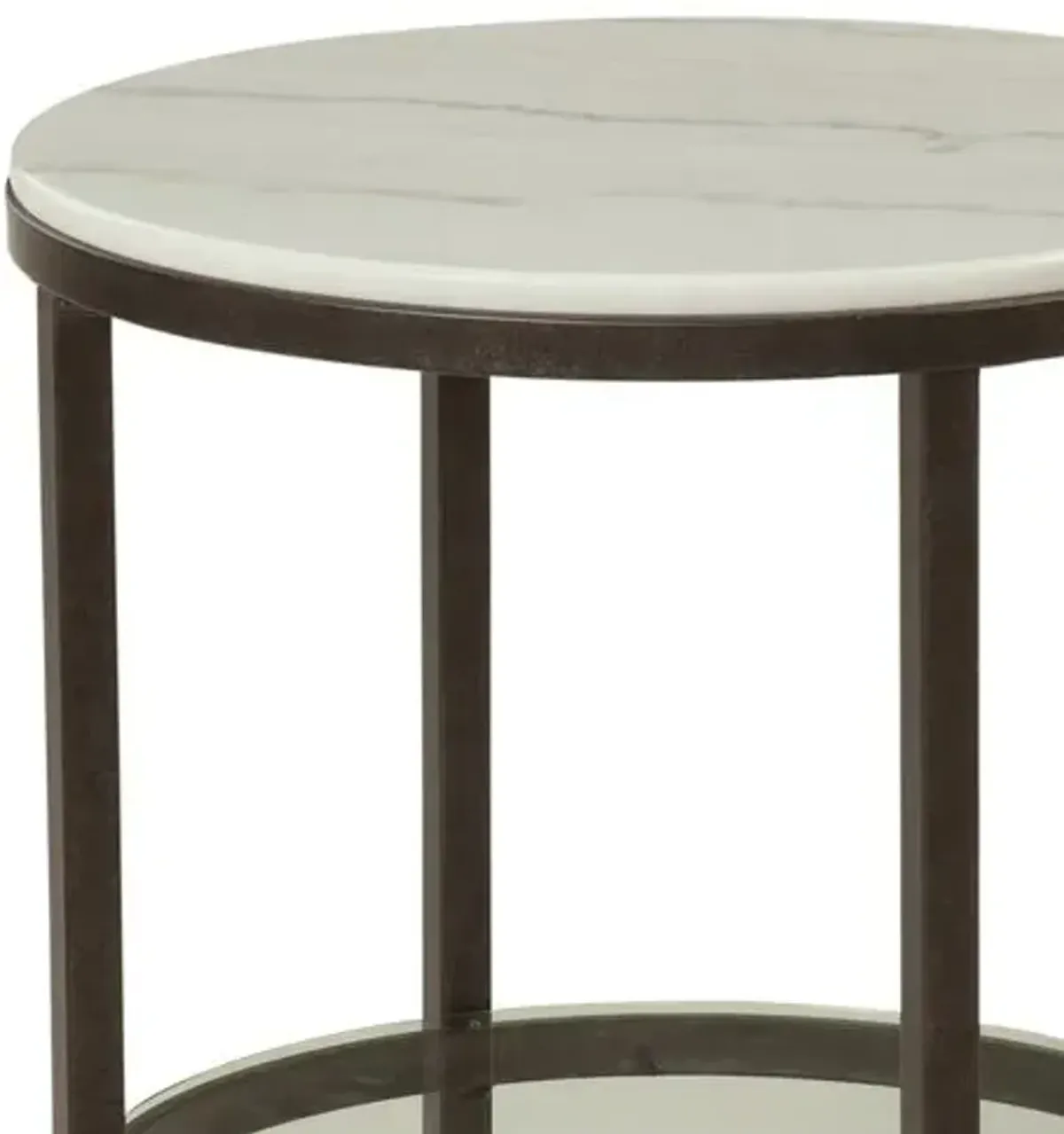 Linden Round Marble Top End Table - Ivory/Bronze - White