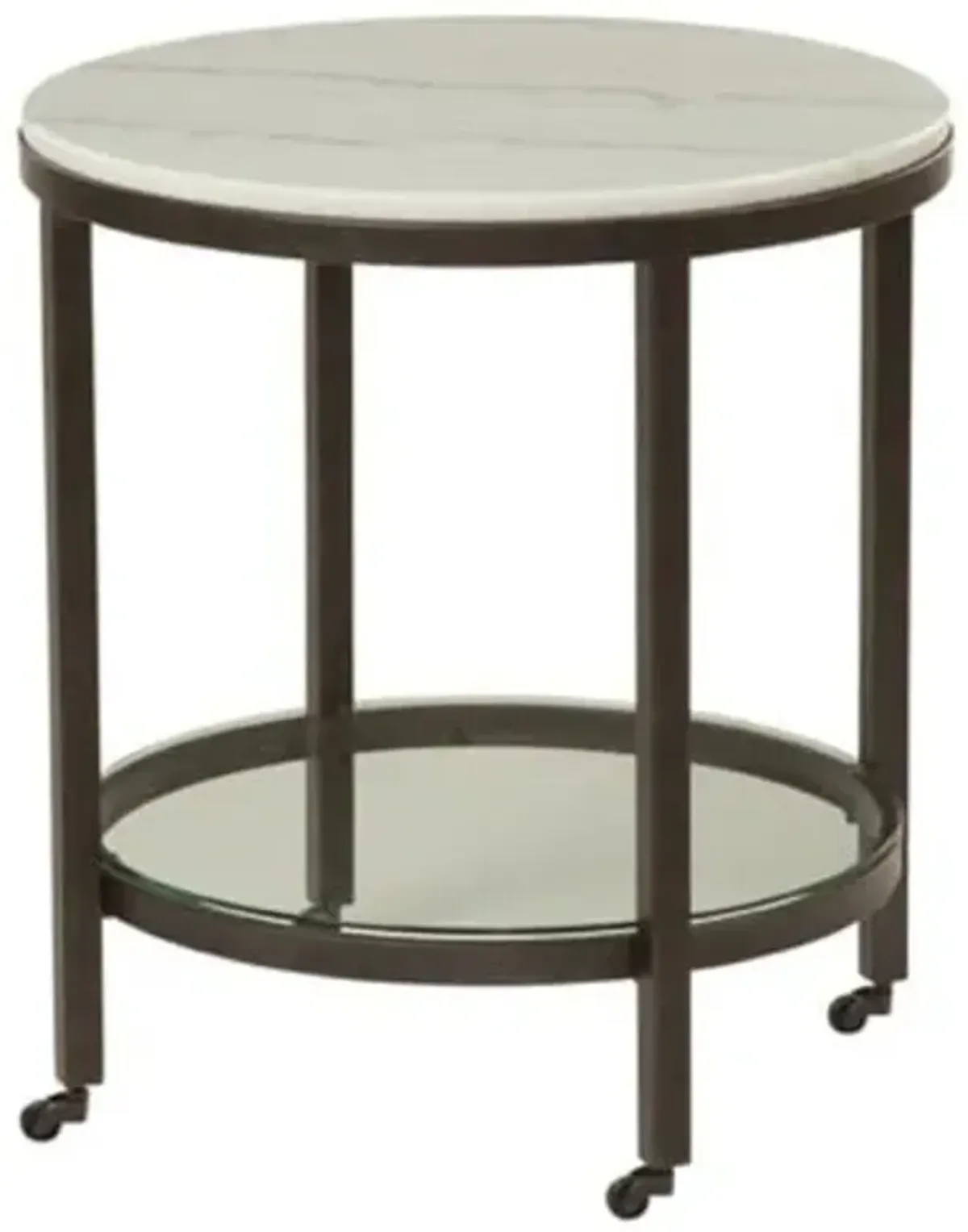 Linden Round Marble Top End Table - Ivory/Bronze - White