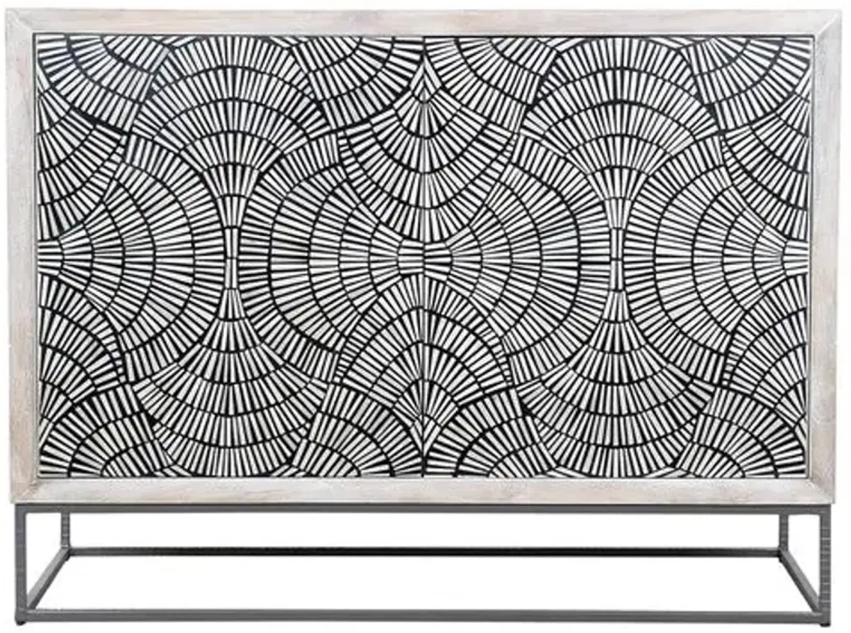 Frankie 2-Door Bone Inlay Bar Cabinet - Black/White/White Wash