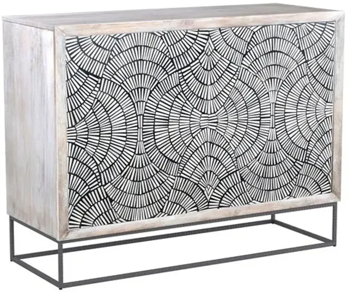 Frankie 2-Door Bone Inlay Bar Cabinet - Black/White/White Wash