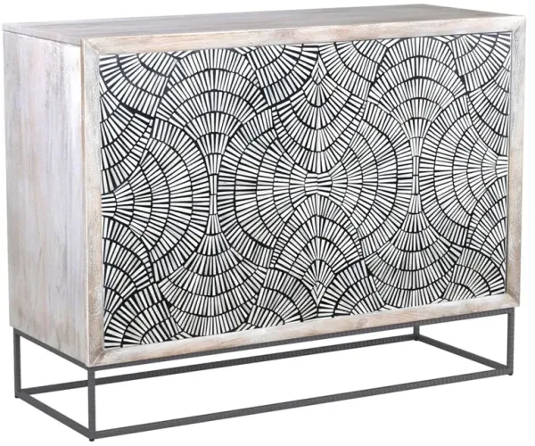 Frankie 2-Door Bone Inlay Bar Cabinet, Black/White/White Wash