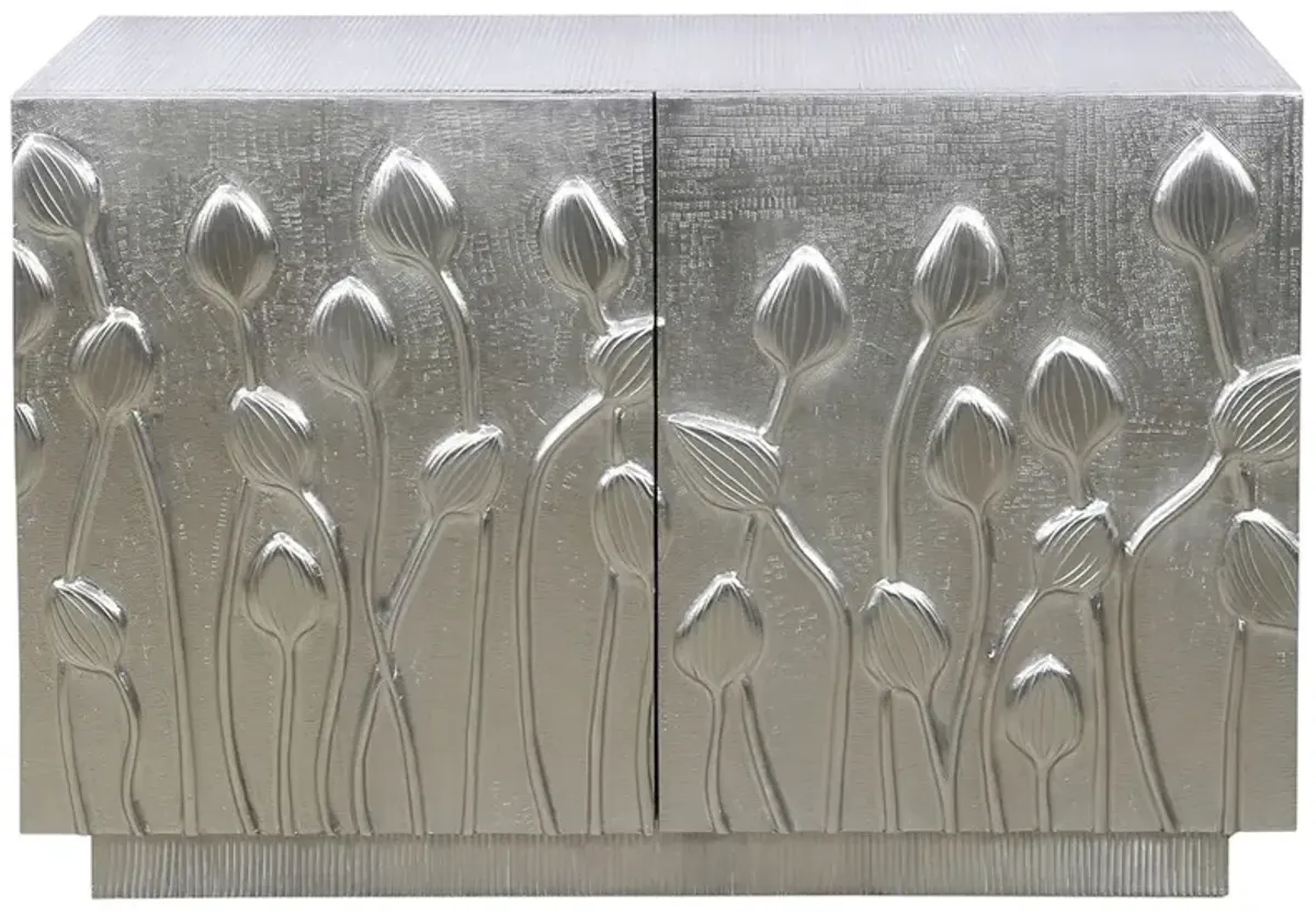 Bex Bar Cabinet, German Silver Aluminum