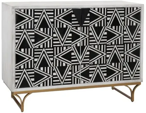Lee Bone Inlay Bar Cabinet - Black/White/White Wash