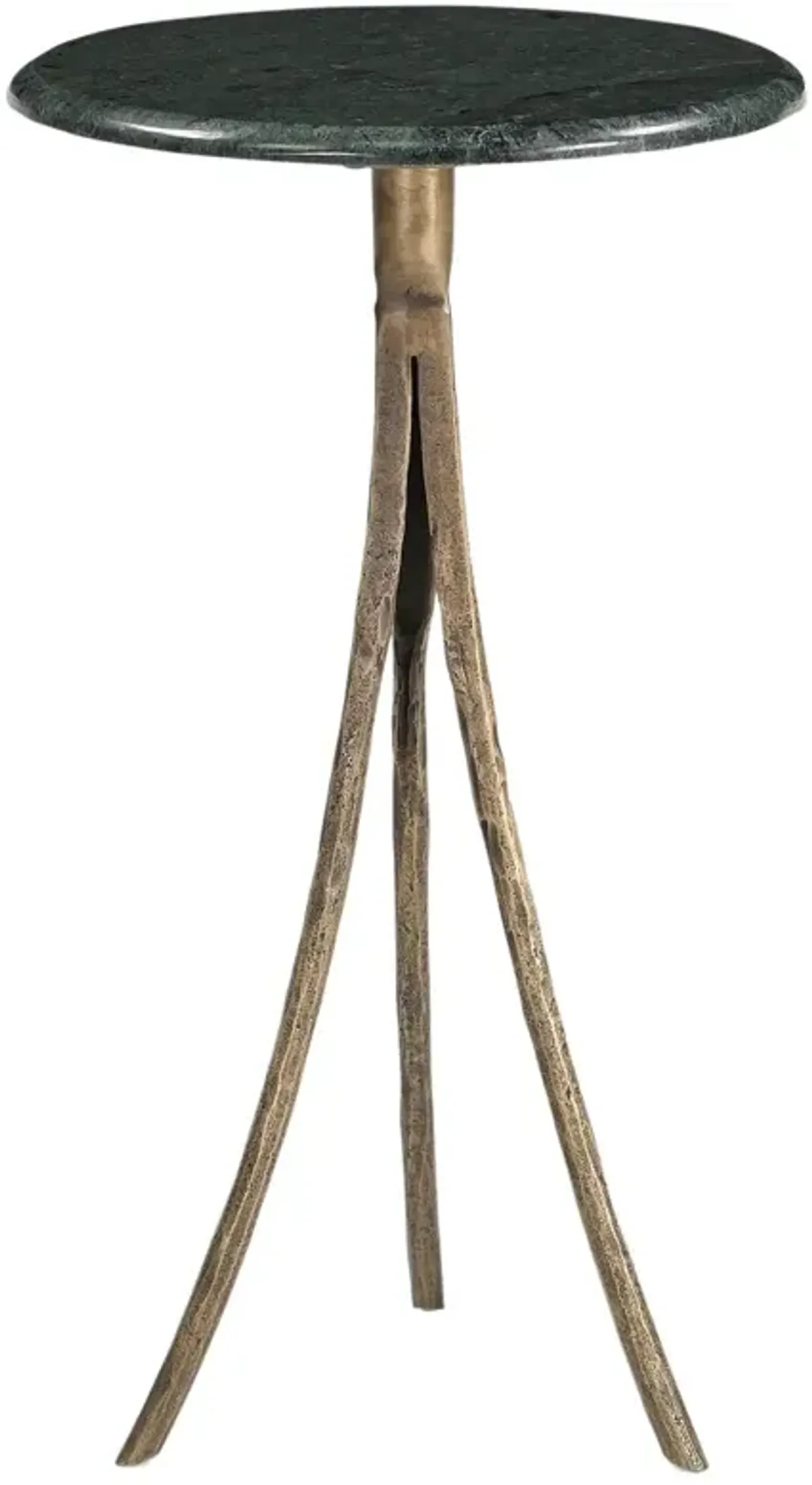 West Marble Top Accent Table, Antique Brass/Green