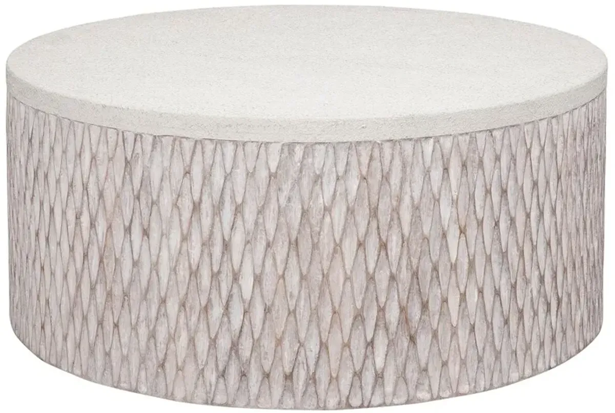 Raymond Round Cocktail Table, White Wash