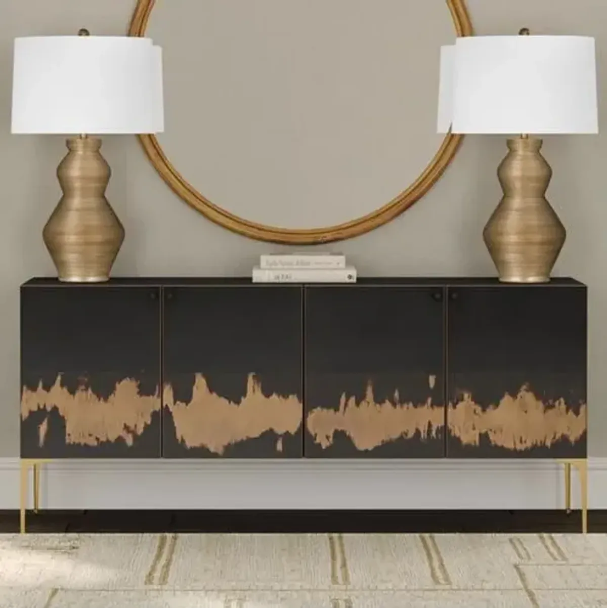 Lucy Iron Sideboard - Black/Brushed Gold - Brown