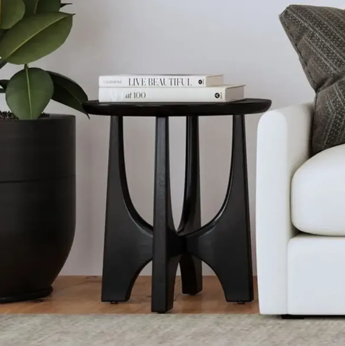 Andrea Round End Table - Black Matte Stain