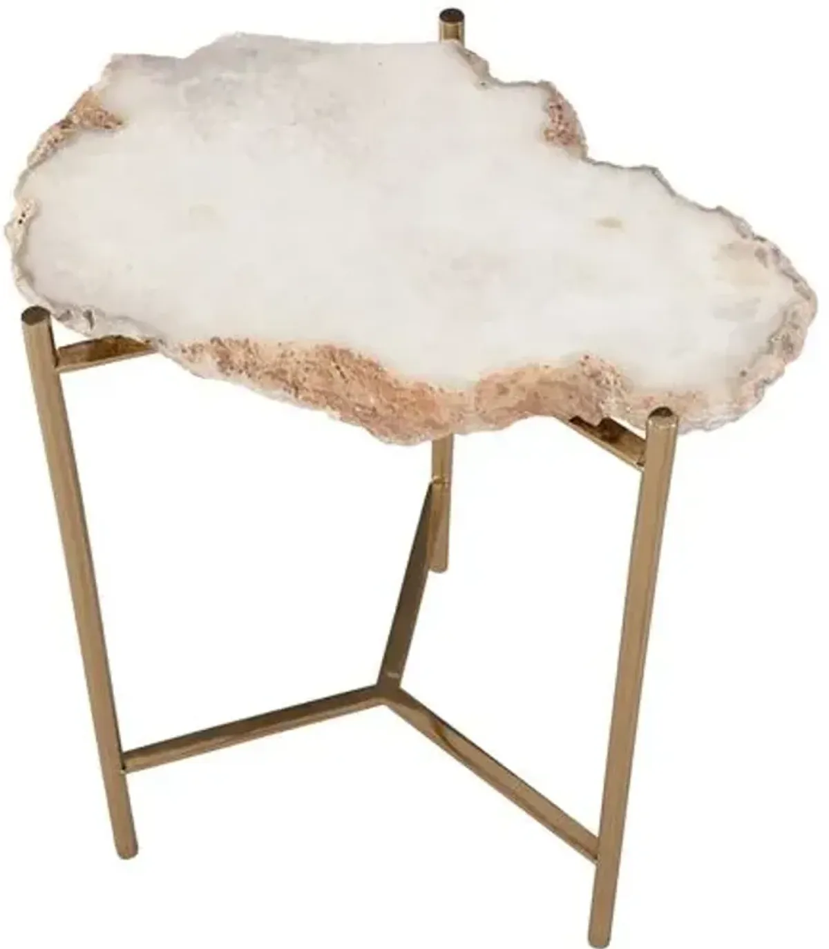 Troy Live-Edge Marble Top Accent Table - White/Gold - 21Hx16Wx12D in