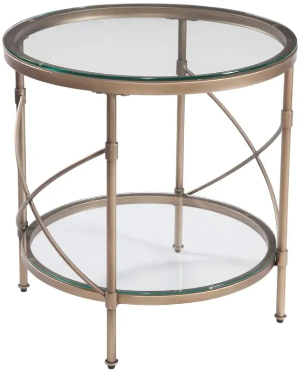 Heidi Round Glass End Table, Antique Gold