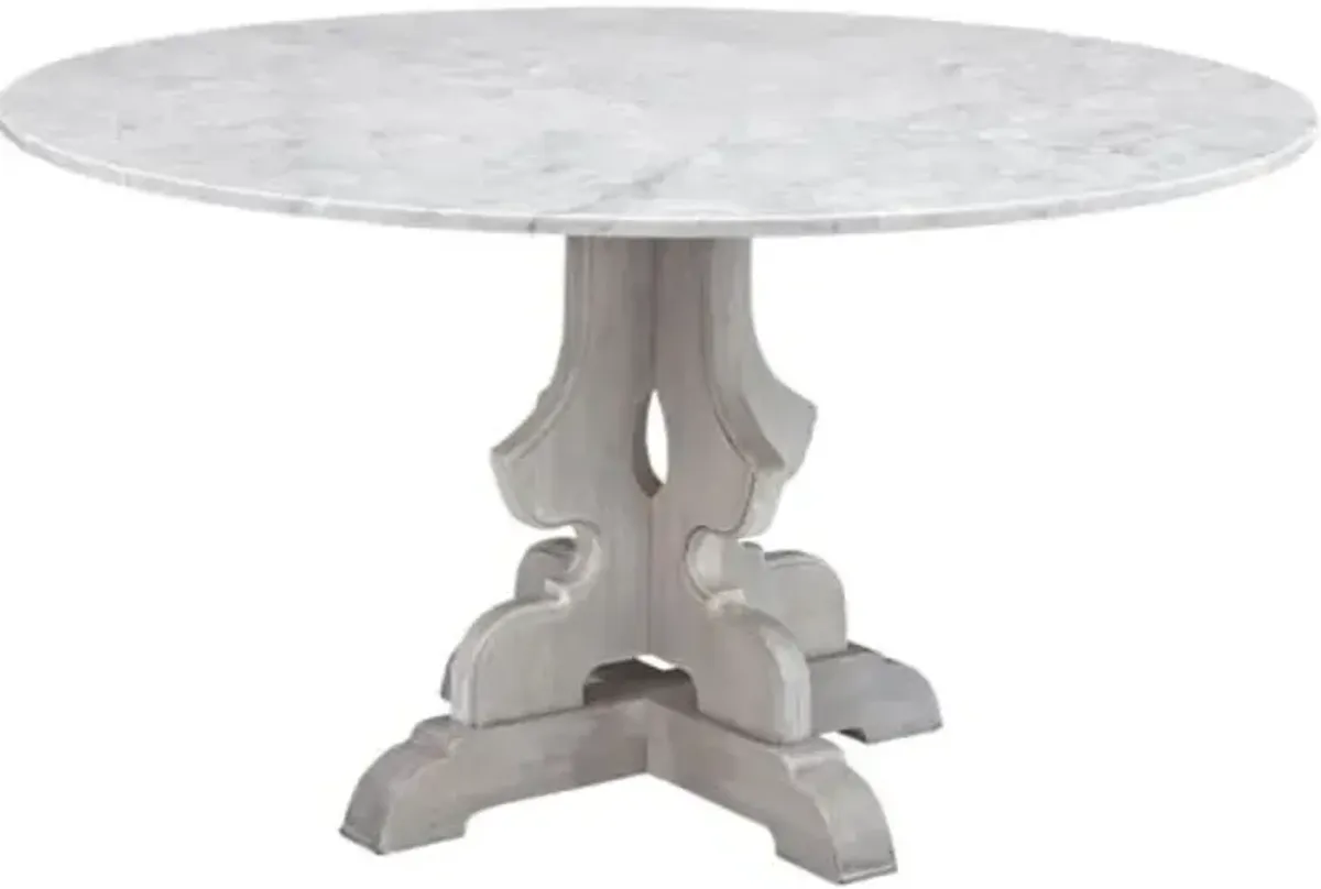 Zachary 48" Round Marble Top Dining Table - White/Washed Grey